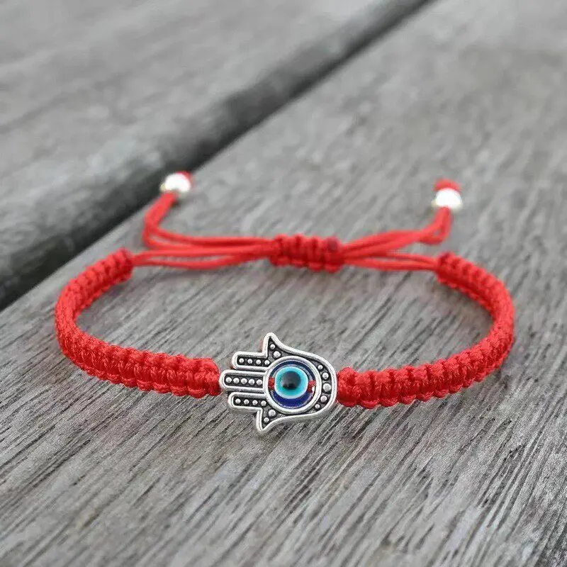Unisex Handmade Braided Rope Lucky Red String Bracelet Hamsa Evil Eye Charm Bracelet for Women Peaceful Adjustable Couple Bracelets
