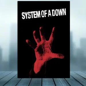 1 Piece SYSTEM OF A DOWN Frameless Canvas Wall Art Poster - 30.48x 40.72cm Bold Red Silhouette and Retro Fonts, Rock Style Avant-Garde Structural Design, Textured 2D Flat Mural, Suitable for Home Office, Dormitory, Bedroom Decoration - Modern Music Band A