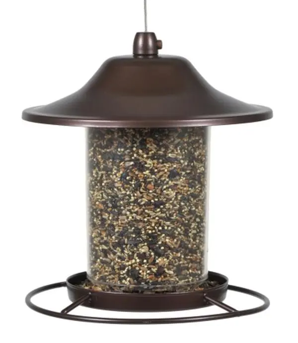 212 MAIN Rustic Brown Panorama Hanging Wild Bird Feeder, Bird Feeding Tool with Tray and Seed Dispenser, 21.082x21.082x23.368cm, Hanging Bird Feeder