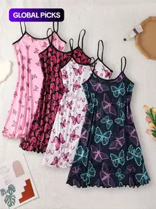 Women's All Over Print Sleeveless Cami Nightdress, Casual Soft Comfortable Spaghetti Strap Nightgown for All Seasons, Lady's Sleepwear for Indoor Wear, Breathable Sleep Dress, Sleepwear Dresses