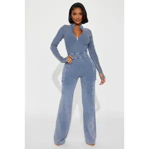 Caught Up With You Ribbed Jumpsuit - Blue
