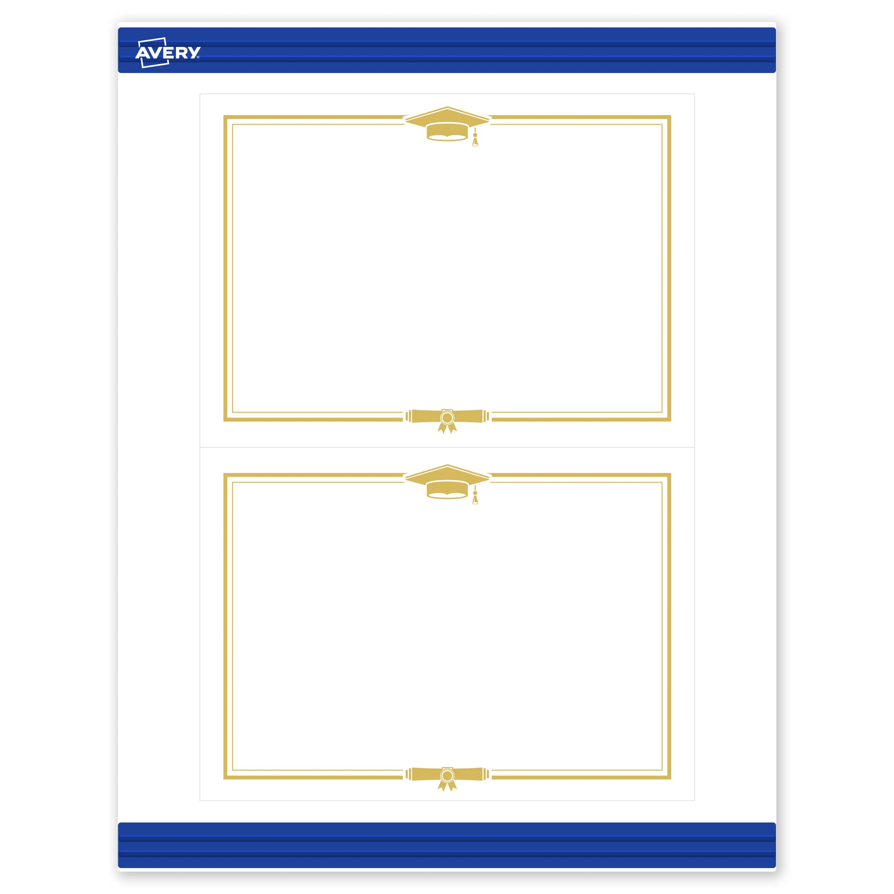Avery® Printable Rectangle Invitation Cards, 5" x 7", Matte White, Sure Feed® Technology, Pre-printed Gold Graduation Cap Design Great for Grad Parties, Laser & Inkjet Compatible, 40 Total