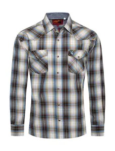 Men's Western Long Sleeve Pearl Snap Plaid Shirt -PS400-492