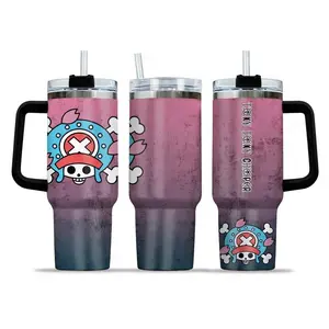 Tony Tony Chopper 40oz Tumbler with Handle and Straw, Stainless Steel Vacuum Insulated Cup, OP Jolly Roger Skull Design, Anime Merch, Anime Tumbler