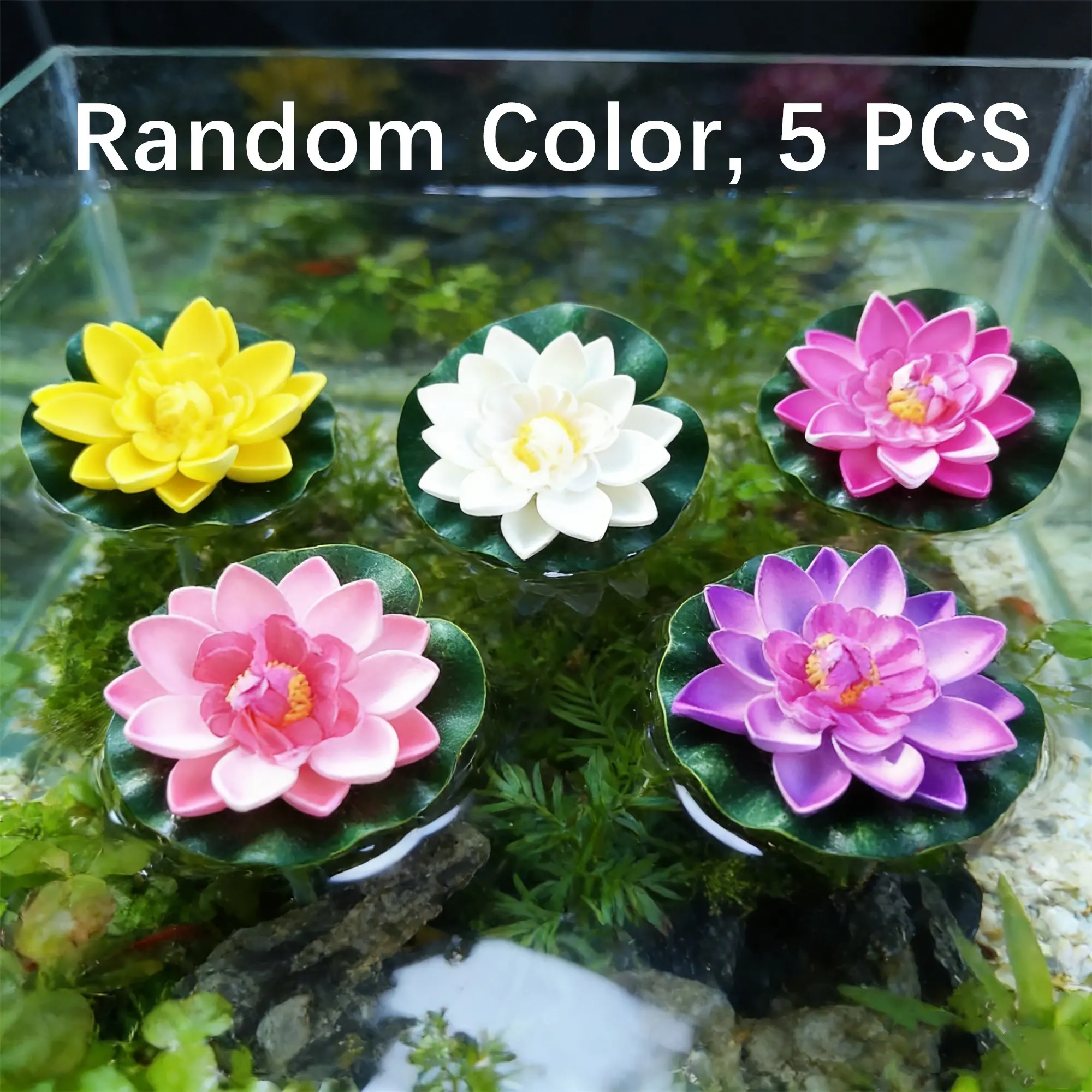 5-Pack Artificial Lotus Flowers, Decorative Faux Flowers, Floral Decor, Floating Fake Water Lilies, Aquarium Pond Decor, Random Colors, Pool Surface Decoration, Artificial Plants