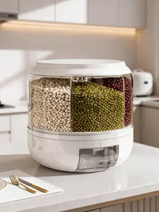 Grid Rotating Grain Storage Container Dispenser,  Rice & Small Grain Organizer, One-Click Output Food Dispenser for Rice, Beans & Small Grains Only