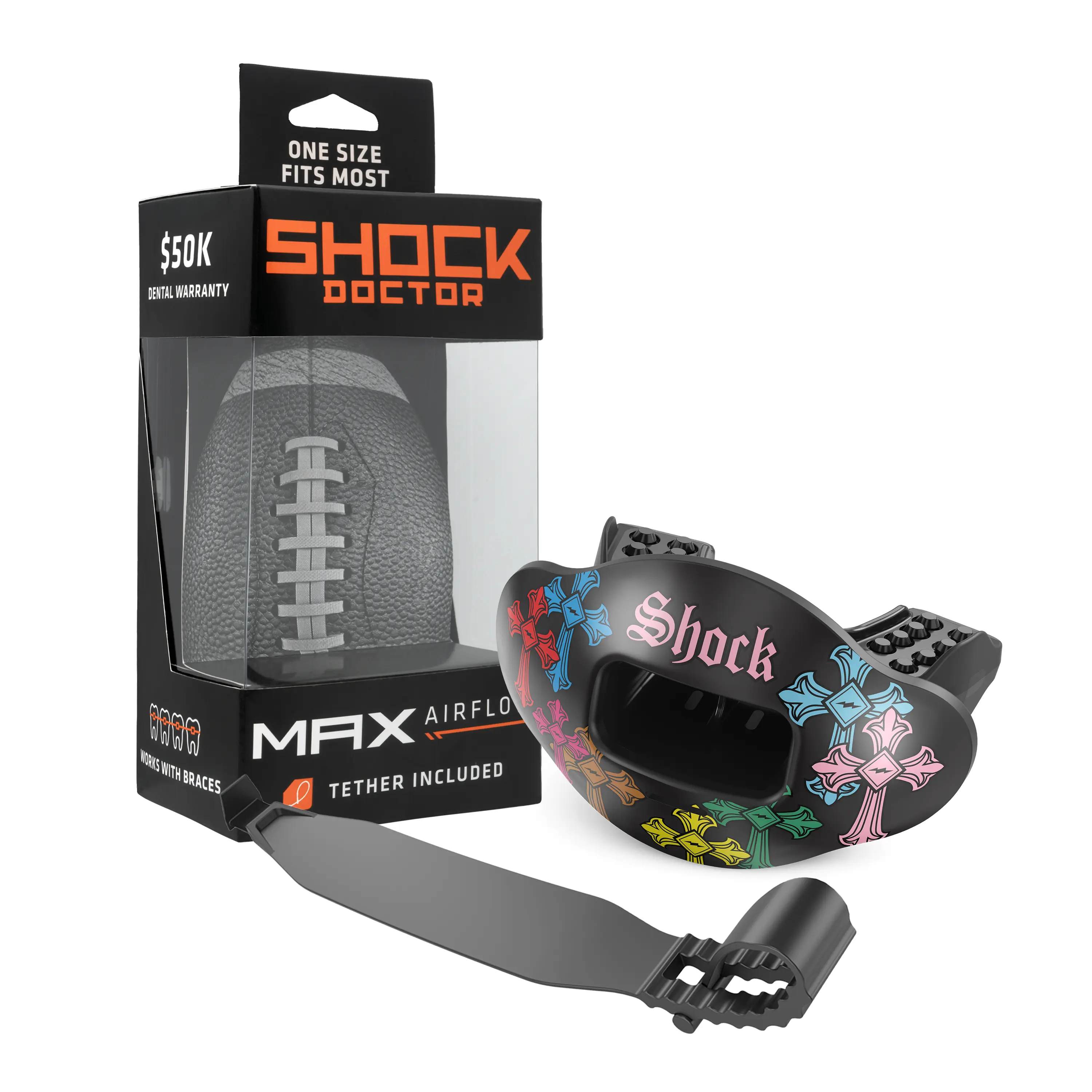 Shock Doctor Divine Drip Max AirFlow Football Mouthguard - Black Divine Drip, Extra Large Breathing Channel, Full Protection, Comfortable Bite Pads, No Mold Fit