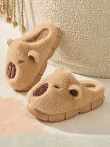 Cartoon Capybara Plush Slippers, Footwear, Soft Slippers, Fuzzy Warm Indoor Home Casual Shoes, Perfect Gift for Fall Winter, Cozy and Comfortable