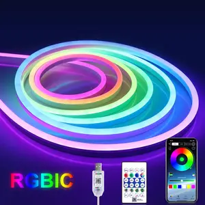 Smart WiFi/Bluetooth-compatible DC5V USB RGBIC LED Neon Light Strip,5M/10M Waterproof Fairy Lights, Remote Control, APP Control, Home Room Decoration