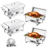 VEVOR 4-Pack 8 Qt Portable Stainless Steel Chafing Dish Buffet Set, Bakeware Pans, Rectangular Casserole Dish, Serving Warmer with Lid, Water Pan, Stand, Fuel Holder, Pasta Clip, Space-Saving Fold Design for 8qt Fewer Refills, Wedding, Party Use