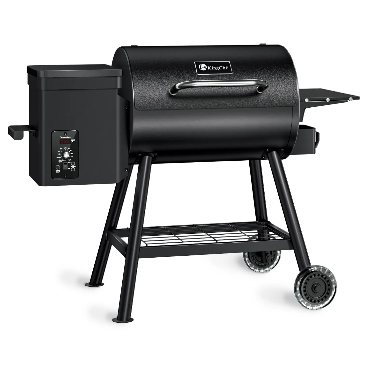 KingChii Electric Wood Pellet Grill & Smoker, 456 sq.in Capacity, PID Temp Control (180-425°F), Rack, Side Shelf, Oil Management, Easy-Clean Portable Black Outdoor Unit with Customer Service Support for BBQ, Camping, Grill Chicken