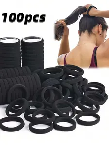 100pcs Women's Black, Fashionable Simple, High Elasticity Thick Hair Scrunchies, Suitable For Everyday Use And Gift Giving Hair Ties Ponytail Holders Hair Elastics Hair Rope Sports Hair Band, Elastic Hair Accessory