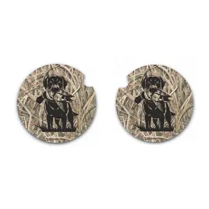Camo Car Coasters, Shadow Grass Inspired, Lab Duck Hunting, Neoprene Coasters Set of Two, Auto Accessories