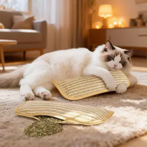 Catnip pillow, Interactive Catnip Chew Toy，catnip toys, cat nail file, sisal dental scratching post; suitable for cat dental care, kitten training, play, and bonding. pet parade