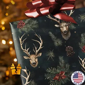 Stag Season Christmas Wrapping Paper - Buck Deer Wildlife Rustic Luxury Pattern Vintage Holiday Christmas Gift Wrap Supplies