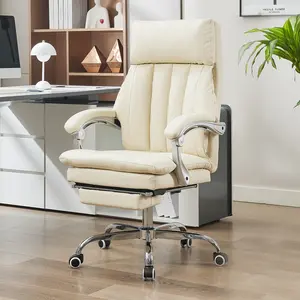 Big & Tall Leather Office Chair with Footrest – Reclining Ergonomic High Back Desk Chair, PU Leather Lumbar Support for Home Office, Qulomvs