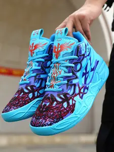 Parent - Child Fluorescent Pink - Green Graffiti Basketball Shoes, Art Sports Style, High - Top Mesh Material, Eye - Catching & Unique, Shock - Absorbing & Ankle - Protecting, Ideal for Parent - Child Basketball Training & Trendy Outfits, Athletic Shoes