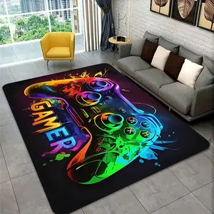 Vibrant Gaming Element Living Room Decor Rug, Flannel Mat, Colorful Gaming Controller Design, Perfect for Bedroom, Entryway, Game Room, Video Game Rug