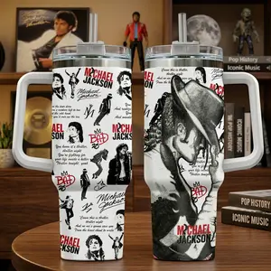 MK 40oz Tumbler With Handle, MK 20oz Tumbler, Beat It Michael Jackson Tumbler - Insulated Stainless Steel Travel Mug, King Of Pop Tumbler