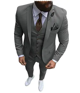 Men's Three-Piece Slim Fit Single Button Formal Business Suit Groomsman Dress Wedding Dress (Suit + Vest + Pants)