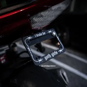 I Brake For Goth Girls Motorcycle Barbed Wire Plate Frame Car Accessories Vehicle Truck