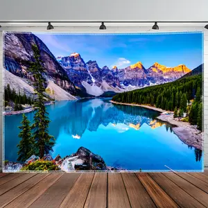 A Stunning Large-Sized Tapestry Featuring a Beautiful Lake And Mountain Landscape, Made of Polyester, Perfect for Decorating Living Rooms, Bedrooms, Offices, And Party Backgrounds, No Installation Required.