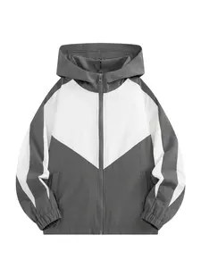 Boys' Colorblock Hooded Jacket, Perfect for Spring and Autumn, Casual School and Outdoor Wear, Versatile Kids' Outerwear, Zip Up Jacket