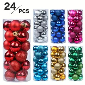 24pcs Assorted Colors Christmas Ornaments - 1.18" Plastic Shatterproof Balls, Metallic Finish, Ideal for Tree Decoration, Holiday Celebrations, and Festive Home Decor, Festive Decorations|Glossy Finish Decor|Durable Holiday Ornaments, Christmas Decoration