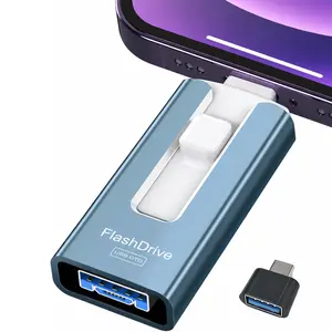 4 in 1 Flash Drive  for iPhone Thumb Drive Photo Stick, High Speed USB Memory Stick iPhone Flash Drive for Photos Videos, External Storage Jump Drive for iPhone/iPad/Android/PC
