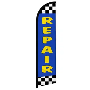 Windproof Large-Size Curved-Shape Polyester Advertising Flag, Blue Windless Repair Banner for Outdoor Home & Festive Party Display Backdrops