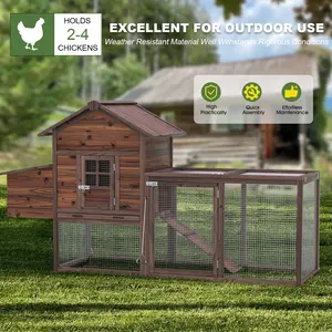 Grezone Wooden Chicken Coop Large Walk-in Outdoor Hen House for 2-4 Chickens 80''H with Nesting Box and Run,Poultry Cage Rabbit Hutch Waterproof UV Panel Cover