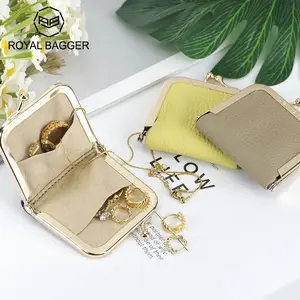 Royal Bagger Genuine Leather Mini Jewelry Box, Ring & Necklace Storage, Slim Coin Purse with Kiss Lock for Women 3120 SpringStatements