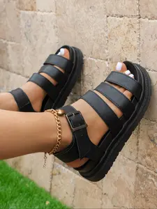 Women's Fashionable Solid Color Buckle Decorated Platform Sandals, Casual Comfortable Sandals for Daily Wear, Lightweight Breathable Comfortable Shoes for Women, Girl, Footwear