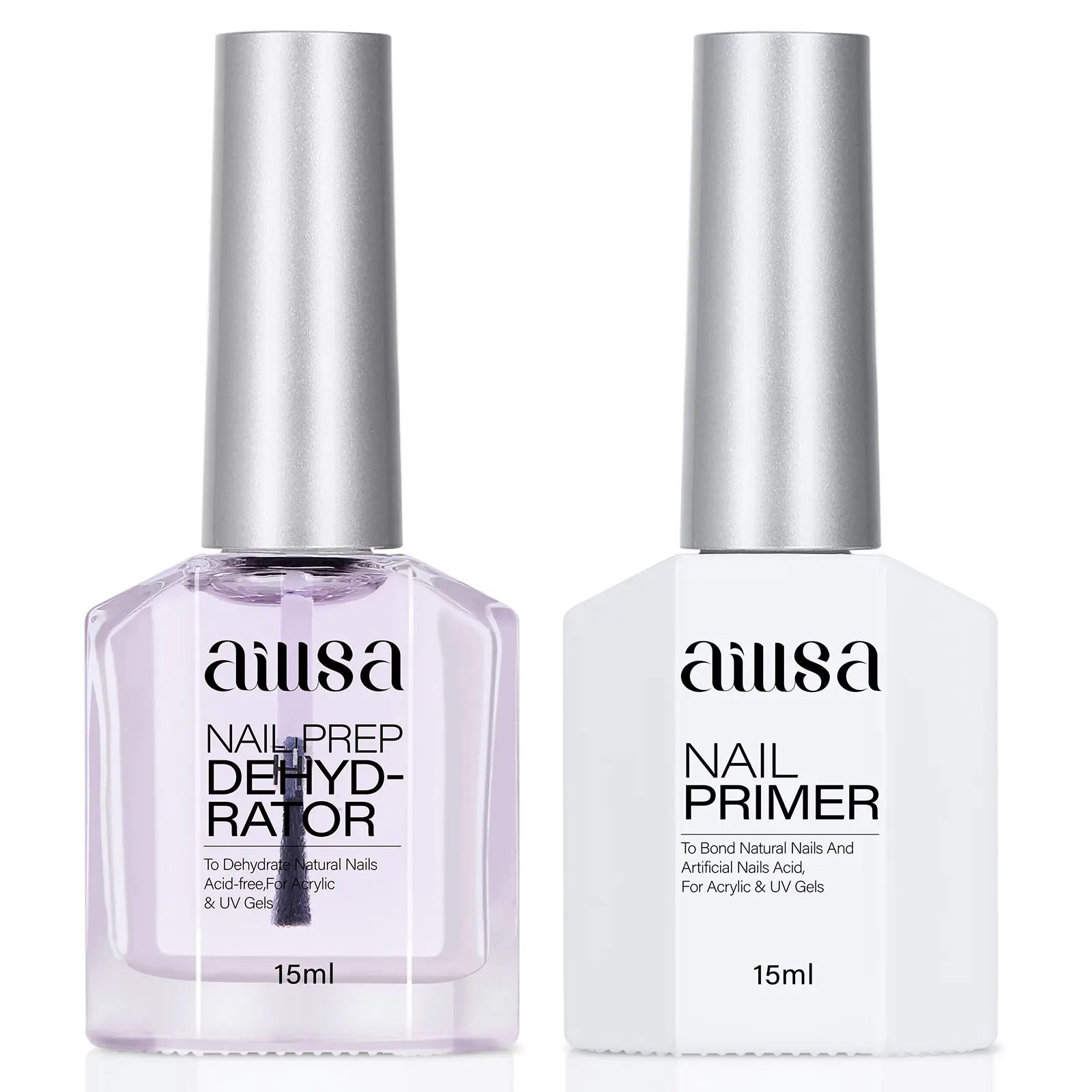 AILLSA Nail Dehydrator and Bond Primer Set, 2 Pcs 15ml Acid-Free Natural Nail Prep Tool Kit Quick-Dry & Safe for Nails, for UV Gel, Acrylic, Gel Nail Polish & Press-On Nails