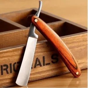 1pc Stainless Steel Vintage Straight Edge Razor, Wooden Handle, Foldable Shaving Knife for Men's Hair Removal, Stainless Blades