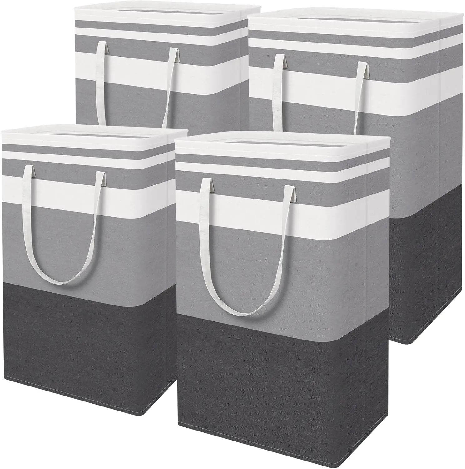 75L Gradient Grey Rectangle Clothes Basket Hamper - High-Capacity Metal Home Organizer, Collapsible Waterproof Freestanding, Wipe Clean, Portable with Carry Handles, 1-4 Pieces for Bedroom, Dorm