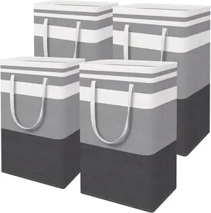 Large Collapsible Waterproof Laundry Basket Hamper (1/2/3/4 Pieces) - 75L Gradient Grey, Freestanding with Easy Carry Handles for Bedroom, Dorm