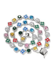 Iced Out Multi Color Gemstone Necklace Hip Hop Colorful Clover Flower Bling Choker Jewelry Iced Out Chains