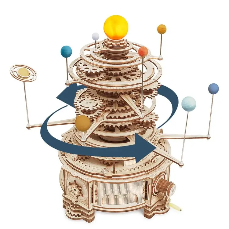 Robotime-ROKR Orrery ST001 3D Wooden Puzzle Solar System Model Kit for Adults Teens - Laser Cut Gears Orbit 8 Planets Educational Craft Toy