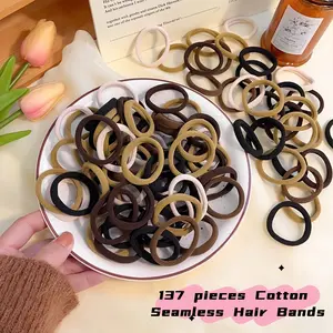 137pcs High Elastic Seamless Cotton Hair Bands, No Crease No Snag Ponytail Holders, Gold Caramel Apricot Colors Bulk Pack