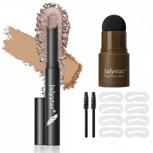 Julystar Eyeshadow Stick & Eyebrow Stamping Kit Bundle, High Pigmented Metallic Eye Shadow with Lavender and Eyebrow Makeup Kit, Includes Templates and Brush for Natural Eye Makeup