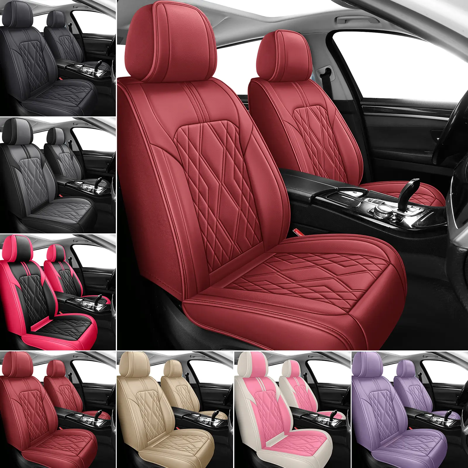 Universal Fit 5-Seats PU Leather Luxury Upgrade Car Seat Cover Auto Sedan SUV Seat Cover Full Set Front & Rear Water Resistant Airbag Compatible Car Interior Accessories Car Decals