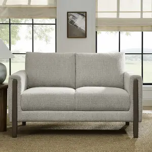 Hawken Boucle Fabric Loveseat in Parchment Espresso