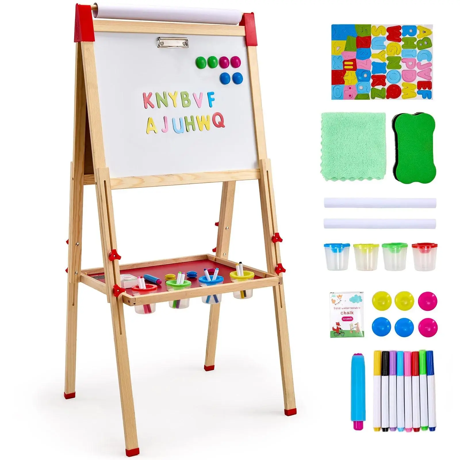 3-in-1 Kids Art Easel | Double-Sided Wooden Magnetic Whiteboard & Chalkboard | Adjustable Height | Early Learning Creative Toy