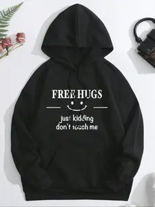 Women's Hooded Sweatshirt with Letter & Smiley Print, Casual Loose-Fit Pocket Top for Fall Winter Spring Autumn Daily Wear Outdoor Street Style
