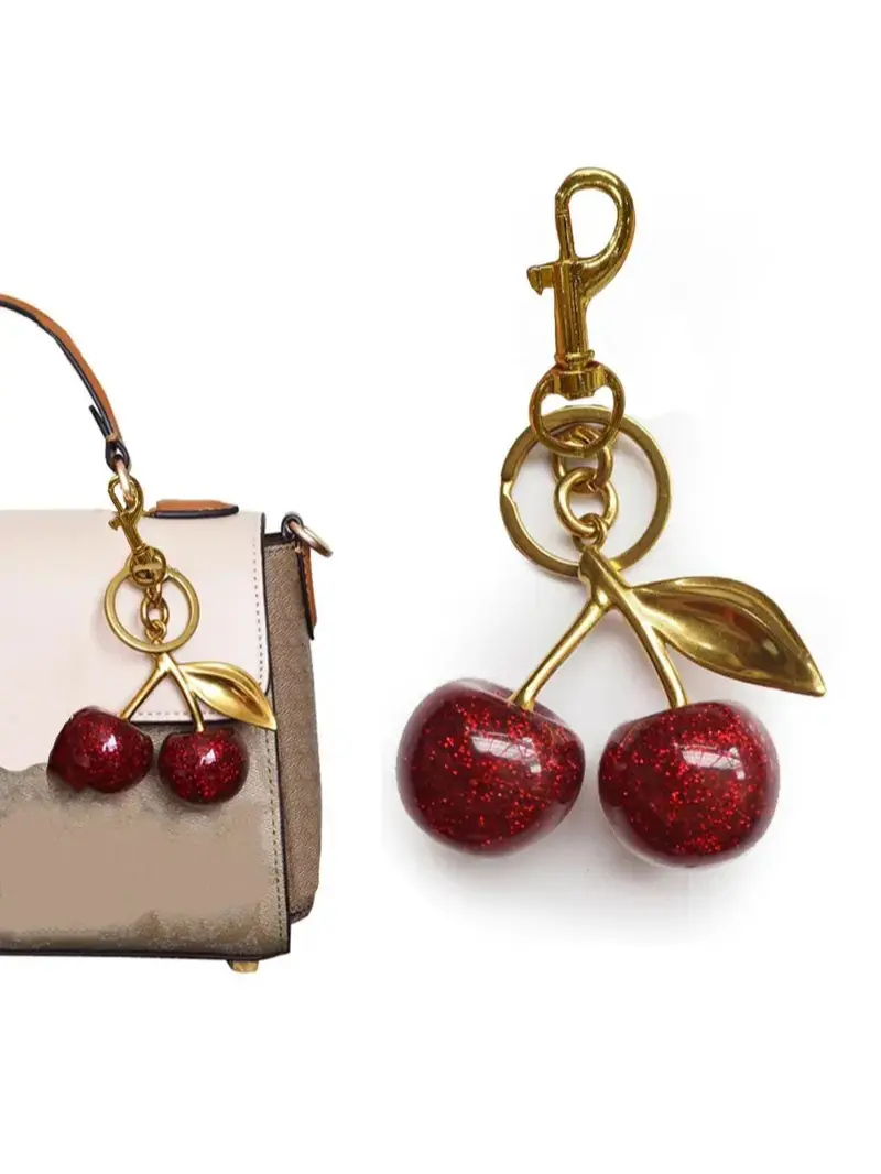 Cute Cherry Design Sparkly Bag Charm, Fashionable Bag Keychain for Women & Girls, Trendy All-match & Exquisite Bag Charm for Birthday Gift, Purse Accessories