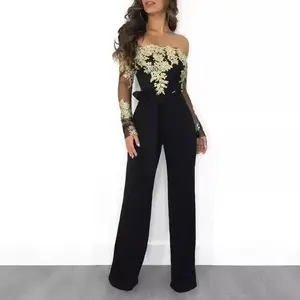 SJ3227 Foreign Trade European and American Women's Casual Water-Soluble Lace Off-Shoulder Wide-Leg Jumpsuit 7 Colors