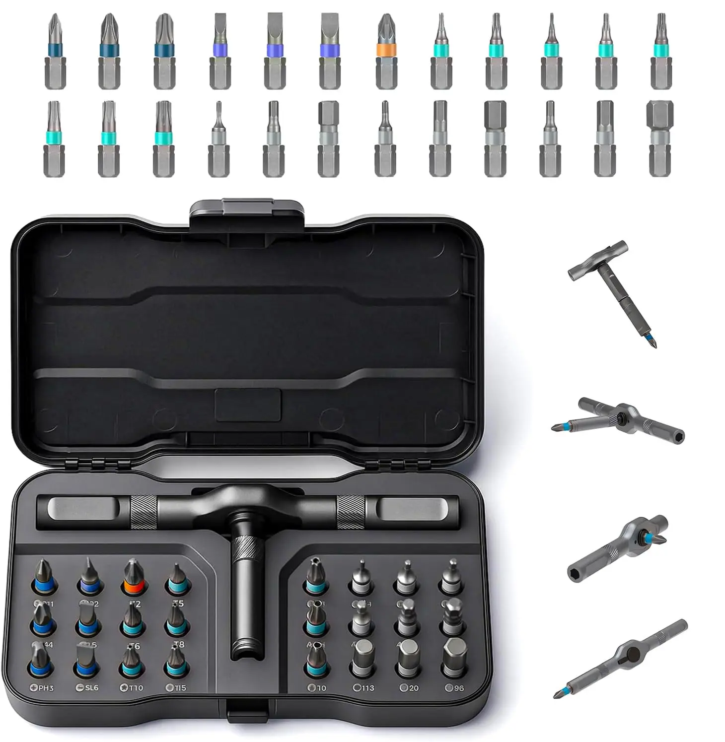 2026 New Compact Portable Home Repair Tool Kit - 24-in-1 24 bits CNC Machined Aluminum Alloy Switchable Magnetic Screwdriver, Multi-Function Ratchet Tool Set for DIY, Auto Repairs (Dad's Christmas Present)