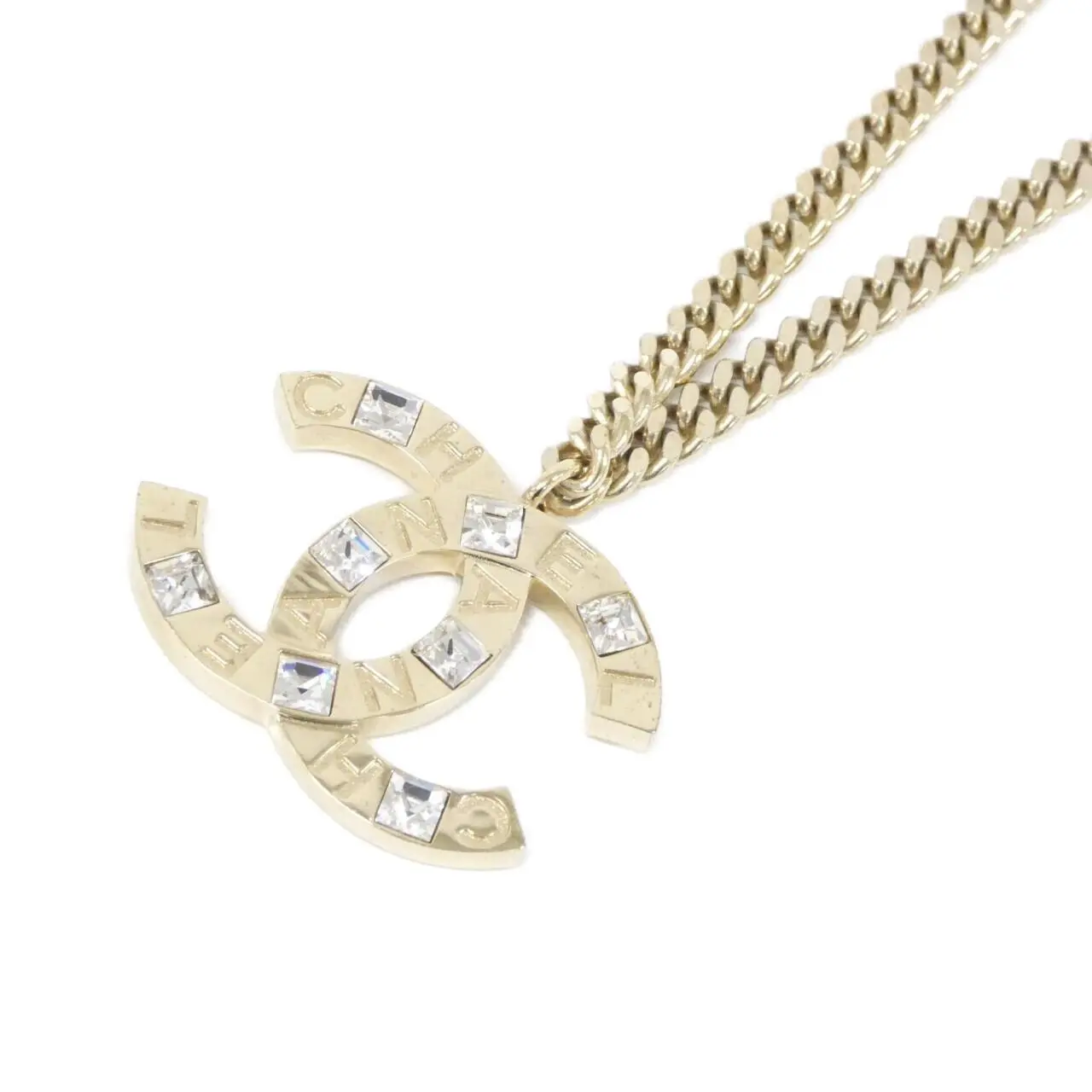 Pre-owned CHANEL Brass Small Leather Goods Crystal Necklace