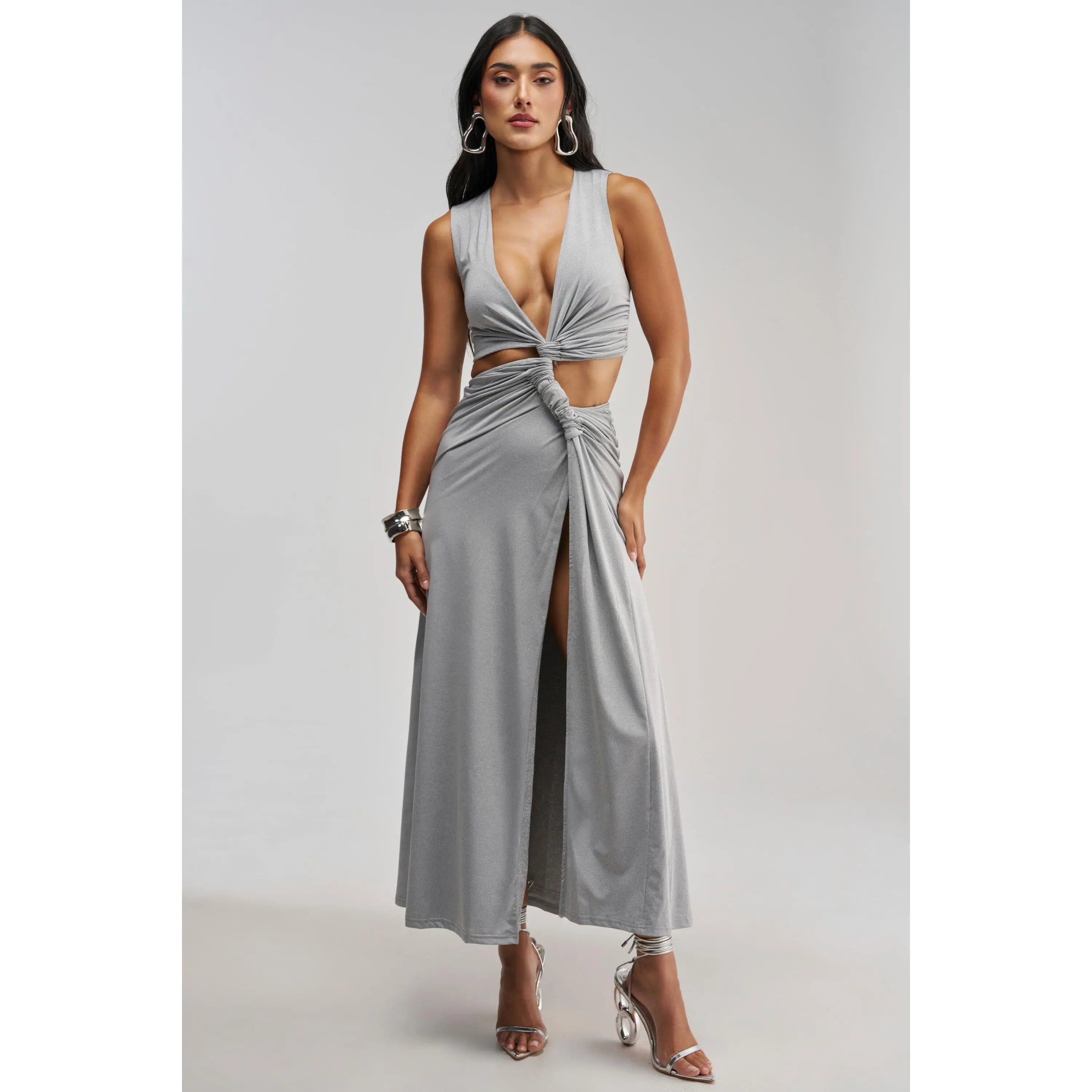 FIND ME IN THE PENTHOUSE MAXI DRESS IN HEATHER GREY